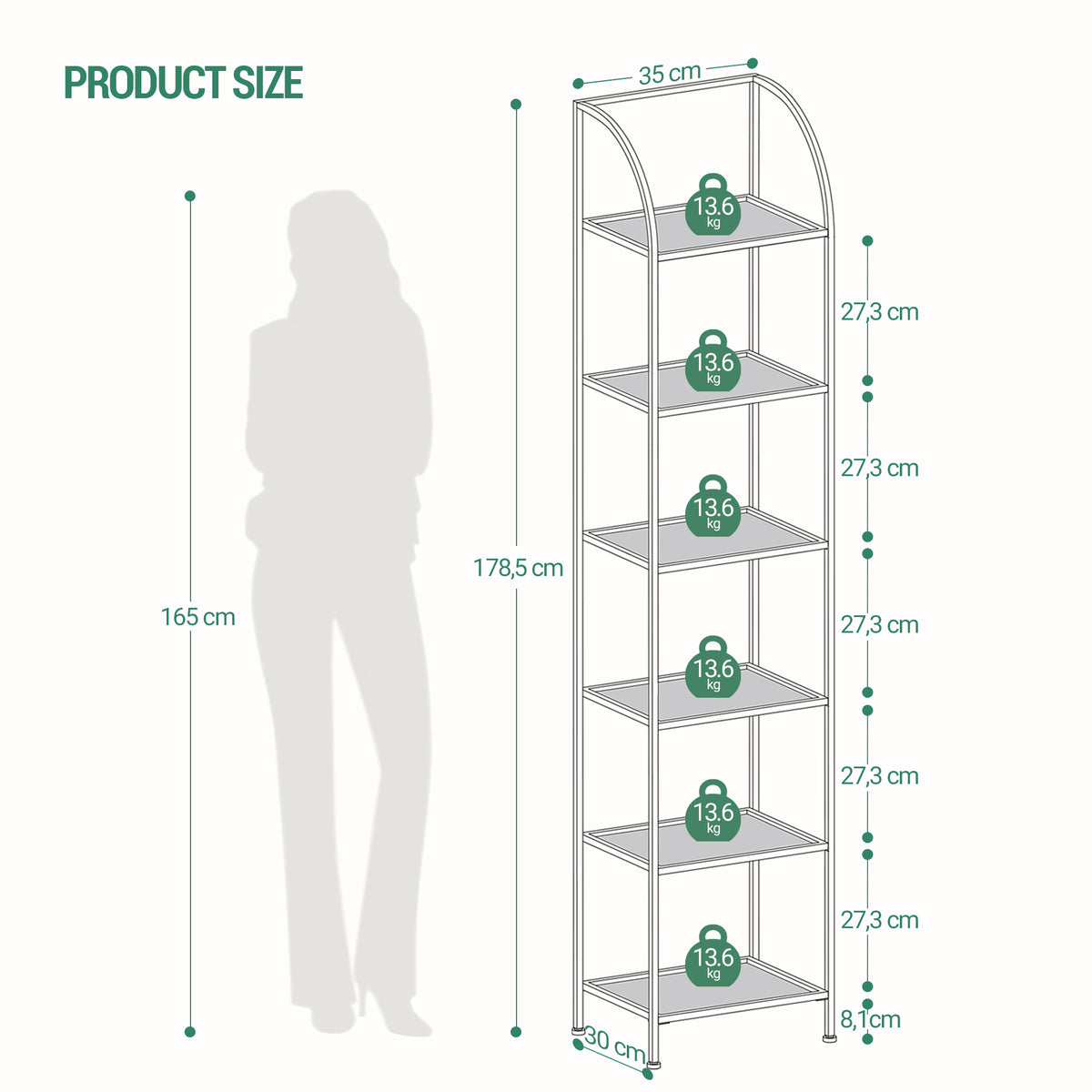 Hzuaneri 6 Tier Bookcase Bookshelf, Tempered Glass Bookshelves, Slim Shelving Unit for Bedroom, Bathroom, Home Office, Steel Frame, Gold, BC20699G