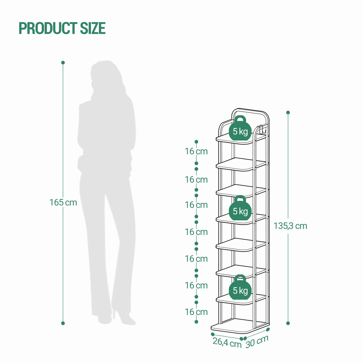 HEXCELEN Adjustable 8-Tier Vertical Shoe Rack, Space Saving Shoe Storage Unit