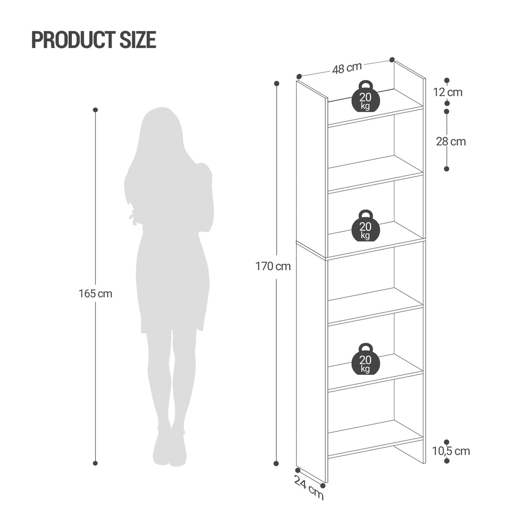 Hzuaneri Bookcase, Shelf, Standing Shelf, Office Shelf, with 6 Compartments, Open, for Living Room, Study, Office, Room Divider, 24 x 48 x 170 cm, Oak Beige BC01116X