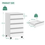 Hzuaneri rolling container, mobile filing cabinet, drawer cabinet with 5 drawers, storage cabinet for office and home office, white 40 x 40 x 70 cm FC55503X