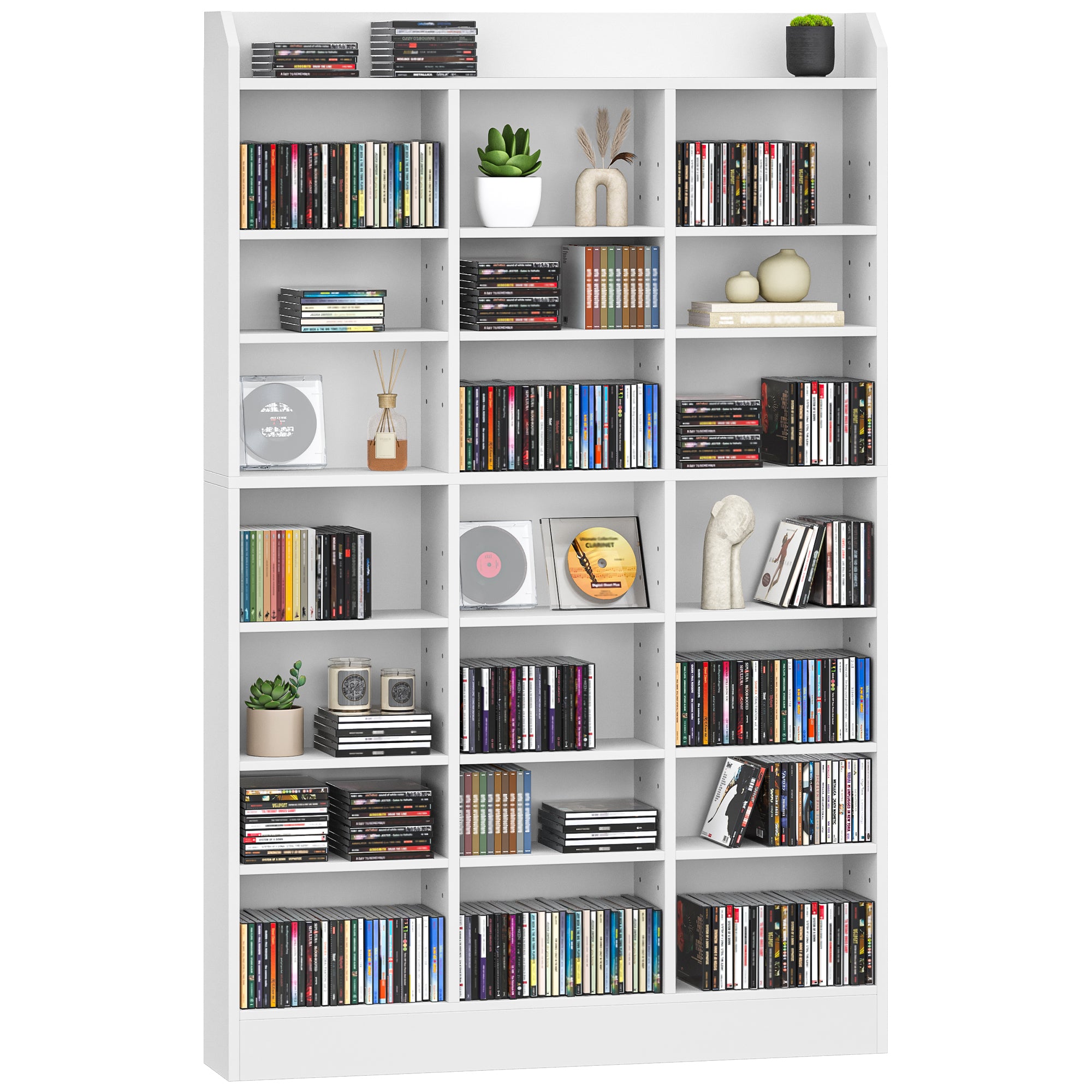 Hzuaneri CD Shelf, DVD Shelf, 8-Tier Open CD Stand with 15 Adjustable Shelves, Manga Shelf, Suitable for Living Room and Study, 17 x 100 x 154.5 cm, White CR18003X