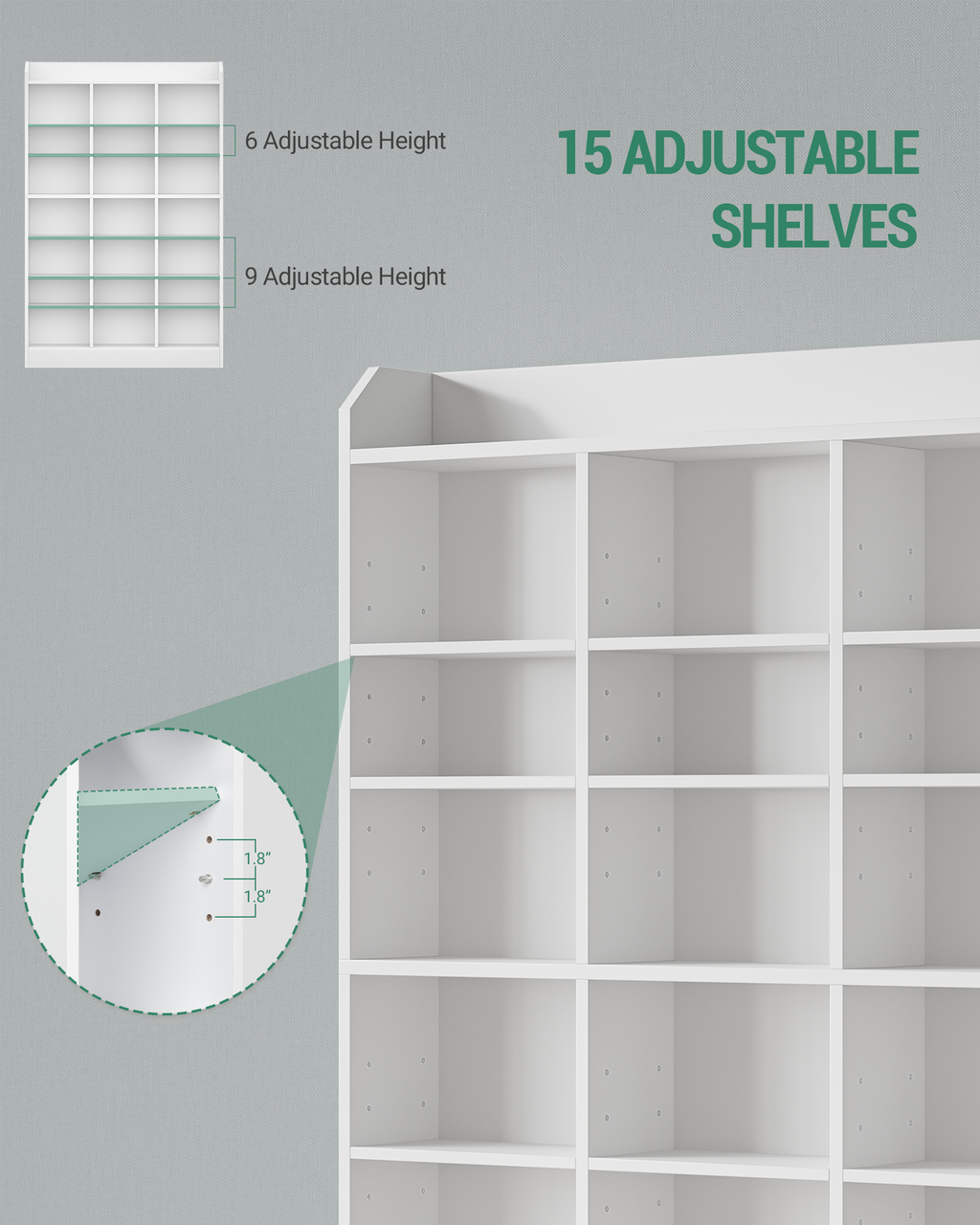 Hzuaneri CD Shelf, DVD Shelf, 8-Tier Open CD Stand with 15 Adjustable Shelves, Manga Shelf, Suitable for Living Room and Study, 17 x 100 x 154.5 cm, White CR18003X