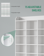 Hzuaneri CD Shelf, DVD Shelf, 8-Tier Open CD Stand with 15 Adjustable Shelves, Manga Shelf, Suitable for Living Room and Study, 17 x 100 x 154.5 cm, White CR18003X