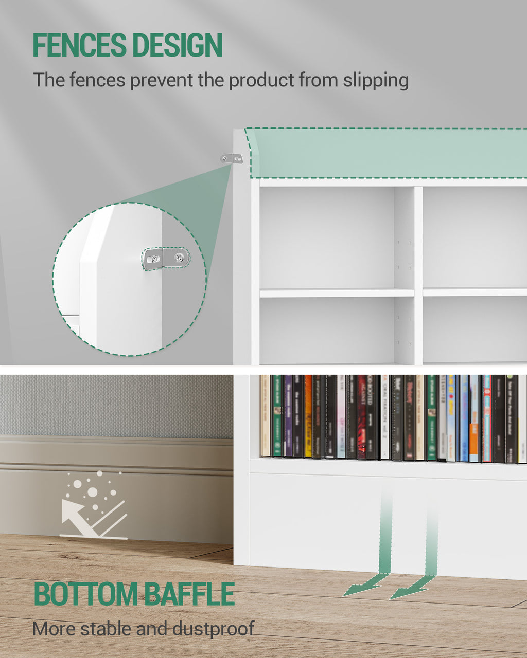 Hzuaneri CD Shelf, DVD Shelf, 8-Tier Open CD Stand with 15 Adjustable Shelves, Manga Shelf, Suitable for Living Room and Study, 17 x 100 x 154.5 cm, White CR18003X