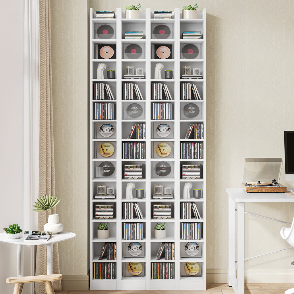 Hzuaneri CD Shelf, DVD Shelf, 14-Tier Open CD Stand, Manga Shelf, Bluray Shelf, Freestanding Shelf, Stand or Display Case, for Living Room, Study, 17 x 20 x 213 cm, White CR21403X