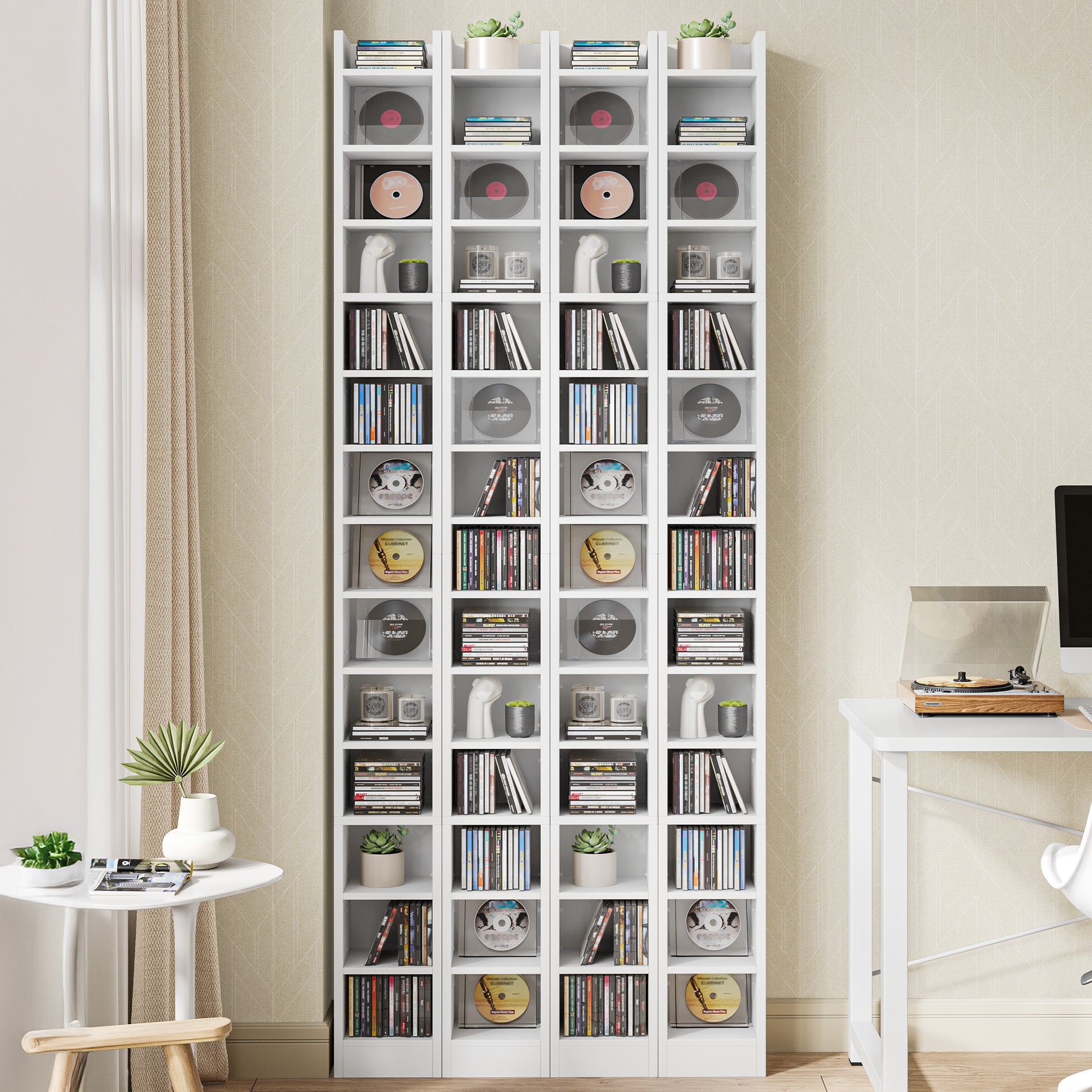 Hzuaneri CD Shelf, DVD Shelf, 14-Tier Open CD Stand, Manga Shelf, Bluray Shelf, Freestanding Shelf, Stand or Display Case, for Living Room, Study, 17 x 20 x 213 cm, White CR21403X
