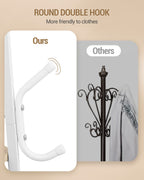 Hzuaneri Coat Stand, Coat Rack with 16 Hooks and 1 Basket, Metal Coats Hall Tree for Scarves, Bags, Hats, FreeStanding, Hallway, Living Room, Bedroom, Office, White Oak CR27316W