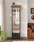 Hzuaneri Coat Rack with Large Storage Basket, Coat Rack with 3 Shelves, 11 Hooks, 40 x 44.5 x 182 cm, for Bedroom, Hallway, Entryway, Brown and Black CR34701B