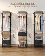 Hzuaneri Coat Rack with Large Storage Basket, Coat Rack with 3 Shelves, 11 Hooks, 40 x 44.5 x 182 cm, for Bedroom, Hallway, Entryway, Brown and Black CR34701B