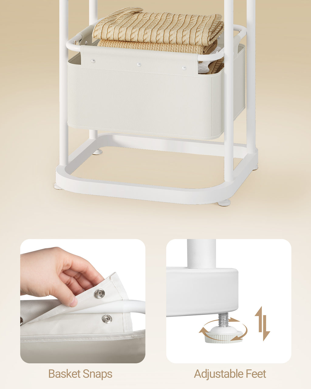 Hzuaneri Coat Stand with Large Storage Basket with 3 Shelves 11 Hooks 40 x 44.5 x 182 cm for Bedroom Hallway Entrance Area White CR34703W
