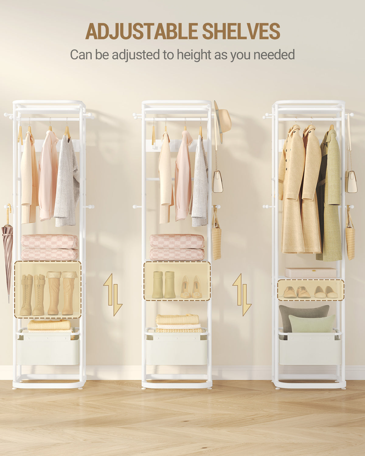Hzuaneri Coat Stand with Large Storage Basket with 3 Shelves 11 Hooks 40 x 44.5 x 182 cm for Bedroom Hallway Entrance Area White CR34703W
