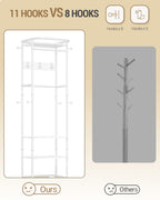 Hzuaneri Coat Stand with Large Storage Basket with 3 Shelves 11 Hooks 40 x 44.5 x 182 cm for Bedroom Hallway Entrance Area White CR34703W