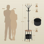 Hzuaneri Coat Rack, Free-Standing Coat Rack with Large Storage Basket, 12 Hooks and 1 Shelf for Scarves, Bags, 182 cm, Rustic Brown and Black CR62601B