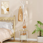 Hzuaneri Coat Rack, Freestanding Coat Rack with Large Storage Basket, 12 Hooks and 1 Shelf for Scarves and Bags, 182 cm, White CR62602W