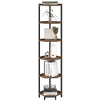 HEXCELEN Corner Shelf, 6-Tier Bookshelf, Freestanding Shelf, Storage Shelf, Corner Bookshelf, Brown-Black