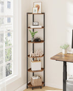 HEXCELEN Corner Shelf, 6-Tier Bookshelf, Freestanding Shelf, Storage Shelf, Corner Bookshelf, Brown-Black