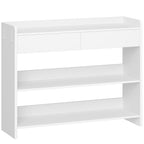 Hzuaneri Console Table with Drawers, Hallway Table with 2-Tier Shelves, Side Table with Table Top Rails, Two Hooks on Each Side, for Hallway, Living Room, 100 × 30 × 80 cm, White CT01603X