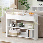 Hzuaneri Console Table with Drawers, Hallway Table with 2-Tier Shelves, Side Table with Table Top Rails, Two Hooks on Each Side, for Hallway, Living Room, 100 × 30 × 80 cm, White CT01603X