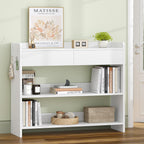 Hzuaneri Console Table with Drawers, Hallway Table with 2-Tier Shelves, Side Table with Table Top Rails, Two Hooks on Each Side, for Hallway, Living Room, 100 × 30 × 80 cm, White CT01603X