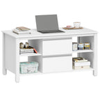 Hzuaneri Coffee Table, Living Room Table with 2 Drawers and 4 Open Compartments, Sofa Table, Steel Legs, for the Living Room, 50 x 100 x 50 cm, White-Silver CT22003W