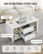 Hzuaneri Coffee Table, Living Room Table with 2 Drawers and 4 Open Compartments, Sofa Table, Steel Legs, for the Living Room, 50 x 100 x 50 cm, White-Silver CT22003W