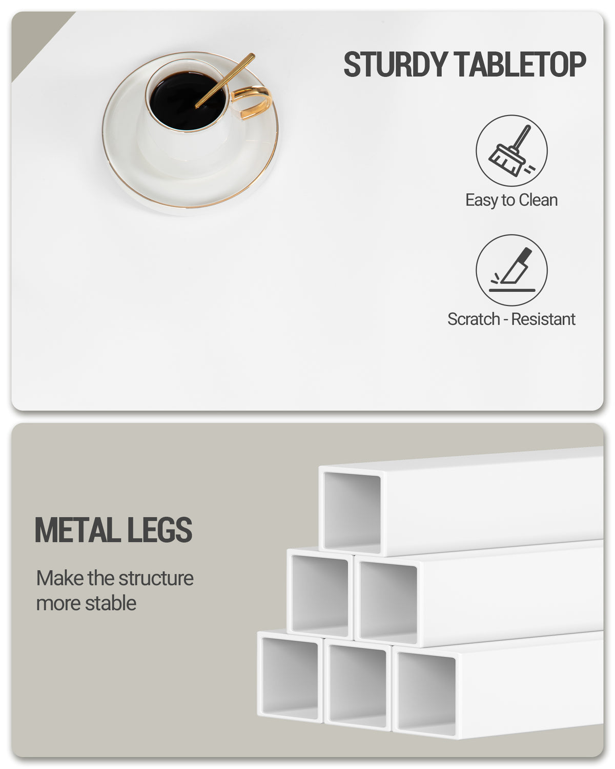 Hzuaneri Coffee Table, Living Room Table with 2 Drawers and 4 Open Compartments, Sofa Table, Steel Legs, for the Living Room, 50 x 100 x 50 cm, White-Silver CT22003W
