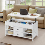 Hzuaneri Coffee Table, Height-Adjustable Living Room Table, Sofa Table, 2 Drawers and Hidden Storage, 50 x 100 x 47.3-61.3 cm, for Living Room, Dining Room, Office, White CT22113B