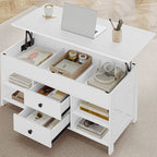 Hzuaneri Coffee Table, Height-Adjustable Living Room Table, Sofa Table, 2 Drawers and Hidden Storage, 50 x 100 x 47.3-61.3 cm, for Living Room, Dining Room, Office, White CT22113B