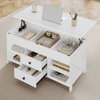 Hzuaneri Coffee Table, Height-Adjustable Living Room Table, Sofa Table, 2 Drawers and Hidden Storage, 50 x 100 x 47.3-61.3 cm, for Living Room, Dining Room, Office, White CT22113B