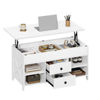 Hzuaneri Coffee Table, Height-Adjustable Living Room Table, Sofa Table, 2 Drawers and Hidden Storage, 50 x 100 x 47.3-61.3 cm, for Living Room, Dining Room, Office, White CT22113B