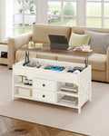 Hzuaneri Coffee Table, Height-Adjustable Living Room Table, Sofa Table, 2 Drawers and Hidden Storage, 50 x 100 x 47.3-61.3 cm, for Living Room, Dining Room, Office, White-Brown CT22114B