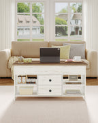 Hzuaneri Coffee Table, Height-Adjustable Living Room Table, Sofa Table, 2 Drawers and Hidden Storage, 50 x 100 x 47.3-61.3 cm, for Living Room, Dining Room, Office, White-Brown CT22114B