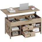 Hzuaneri Coffee Table, Height-Adjustable Living Room Table, Sofa Table, 2 Drawers and Hidden Storage, 50 x 100 x 47.3-61.3 cm, for Living Room, Dining Room, Office, Camel Brown-Black CT22123B