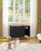 Cat Litter Box Enclosure 39.4" with Storage, Wooden Cabinet with Sisal Mat for Living Room, Black and Gold