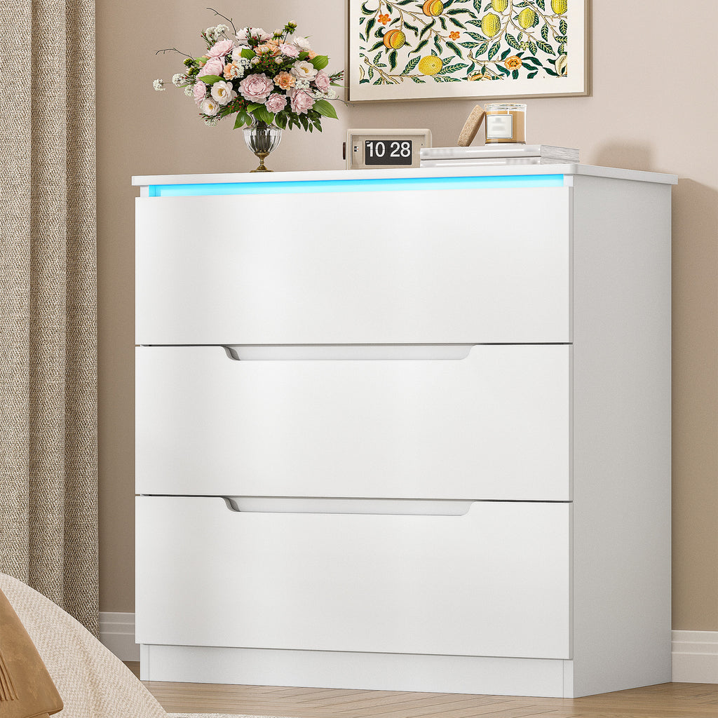 Hzuaneri DC01303XEU Chest of Drawers with LED Lighting 3 Drawers Locker with Lighting Modern Style Suitable for Living Room and Bedroom 40 x 70 x 80 cm White