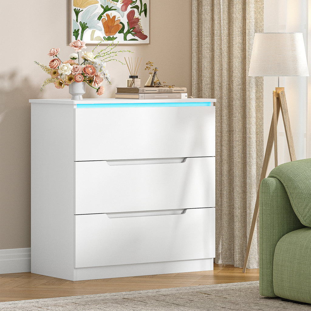 Hzuaneri DC01303XEU Chest of Drawers with LED Lighting 3 Drawers Locker with Lighting Modern Style Suitable for Living Room and Bedroom 40 x 70 x 80 cm White