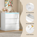 Hzuaneri DC01303XEU Chest of Drawers with LED Lighting 3 Drawers Locker with Lighting Modern Style Suitable for Living Room and Bedroom 40 x 70 x 80 cm White