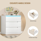Hzuaneri DC01303XEU Chest of Drawers with LED Lighting 3 Drawers Locker with Lighting Modern Style Suitable for Living Room and Bedroom 40 x 70 x 80 cm White