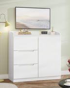 Hzuaneri Chest of Drawers, Chest of Drawers with 3 Drawers and 1 Door, Side Cabinet with Work Surface, Drawer Cabinet, Modern Style, Suitable for Living Room and Bedroom, 40 x 80 x 87 cm, White DC12303X