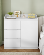 Hzuaneri Chest of Drawers, Chest of Drawers with 3 Drawers and 1 Door, Side Cabinet with Work Surface, Drawer Cabinet, Modern Style, Suitable for Living Room and Bedroom, 40 x 80 x 87 cm, White DC12303X