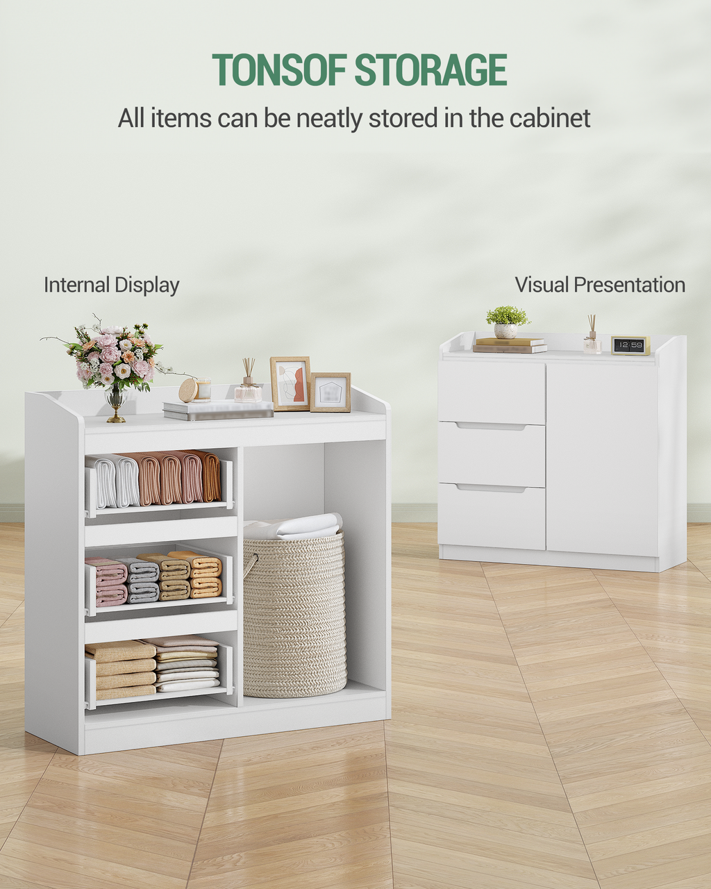 Hzuaneri Chest of Drawers, Chest of Drawers with 3 Drawers and 1 Door, Side Cabinet with Work Surface, Drawer Cabinet, Modern Style, Suitable for Living Room and Bedroom, 40 x 80 x 87 cm, White DC12303X