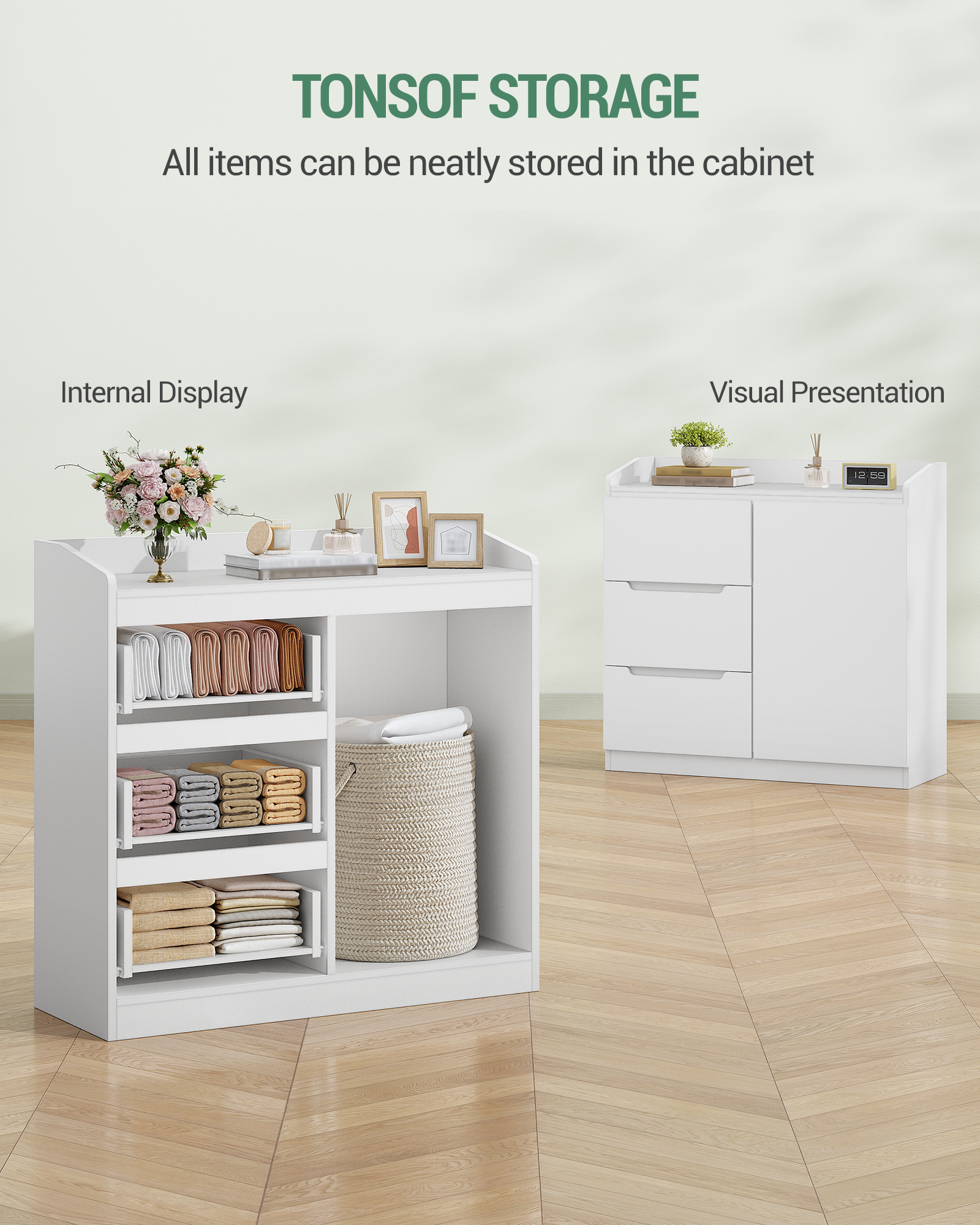 Hzuaneri Chest of Drawers, Chest of Drawers with 3 Drawers and 1 Door, Side Cabinet with Work Surface, Drawer Cabinet, Modern Style, Suitable for Living Room and Bedroom, 40 x 80 x 87 cm, White DC12303X