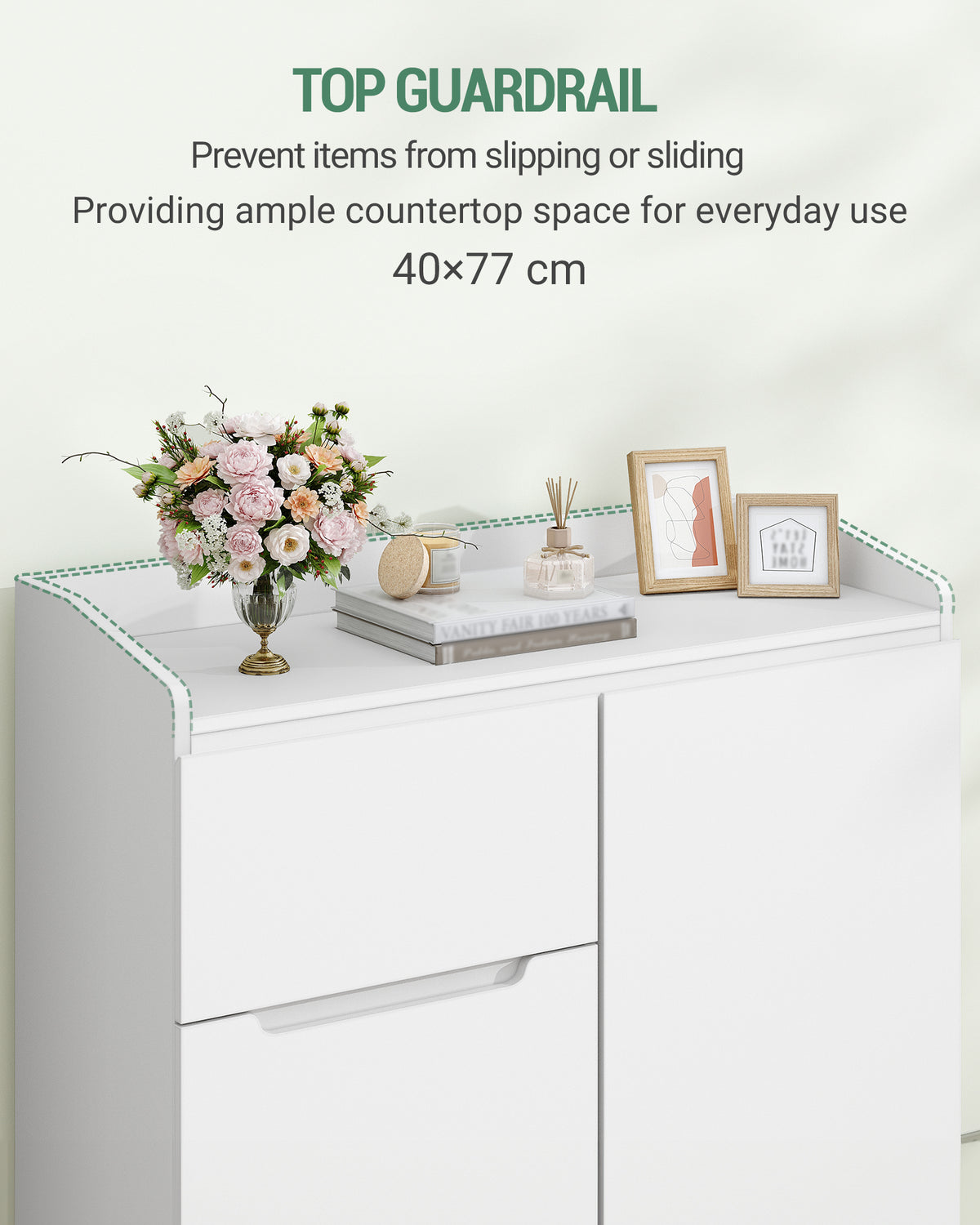 Hzuaneri Chest of Drawers, Chest of Drawers with 3 Drawers and 1 Door, Side Cabinet with Work Surface, Drawer Cabinet, Modern Style, Suitable for Living Room and Bedroom, 40 x 80 x 87 cm, White DC12303X