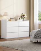 Hzuaneri Chest of Drawers 138 cm, Chest of Drawers with 6 Drawers, Side Cabinet with Work Surface, Locker with Top Rail, Suitable for Living Room and Bedroom, 40 x 138 x 84 cm, White DC32603X