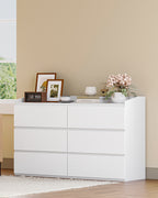 Hzuaneri Chest of Drawers 138 cm, Chest of Drawers with 6 Drawers, Side Cabinet with Work Surface, Locker with Top Rail, Suitable for Living Room and Bedroom, 40 x 138 x 84 cm, White DC32603X