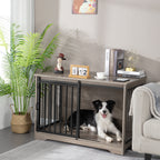 Hzuaneri Dog Crate Furniture, 100 cm Double Door Wooden Dog Crate with Barn Door, Indoor Kennel, End Side Table Animal Crates for Small Medium Large Dogs, Anti-Chew Anti-Escape, Light Ivory DFC02305B