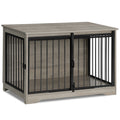 Hzuaneri Dog Crate Furniture, 100 cm Double Door Wooden Dog Crate with Barn Door, Indoor Kennel, End Side Table Animal Crates for Small Medium Large Dogs, Anti-Chew Anti-Escape, Light Ivory DFC02305B