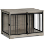 Hzuaneri Dog Crate Furniture, 100 cm Double Door Wooden Dog Crate with Barn Door, Indoor Kennel, End Side Table Animal Crates for Small Medium Large Dogs, Anti-Chew Anti-Escape, Light Ivory DFC02305B