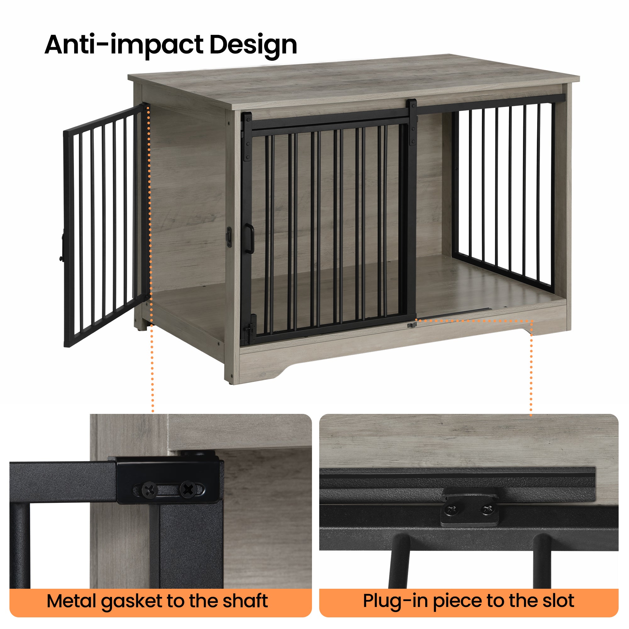 Hzuaneri Dog Crate Furniture, 100 cm Double Door Wooden Dog Crate with Barn Door, Indoor Kennel, End Side Table Animal Crates for Small Medium Large Dogs, Anti-Chew Anti-Escape, Light Ivory DFC02305B