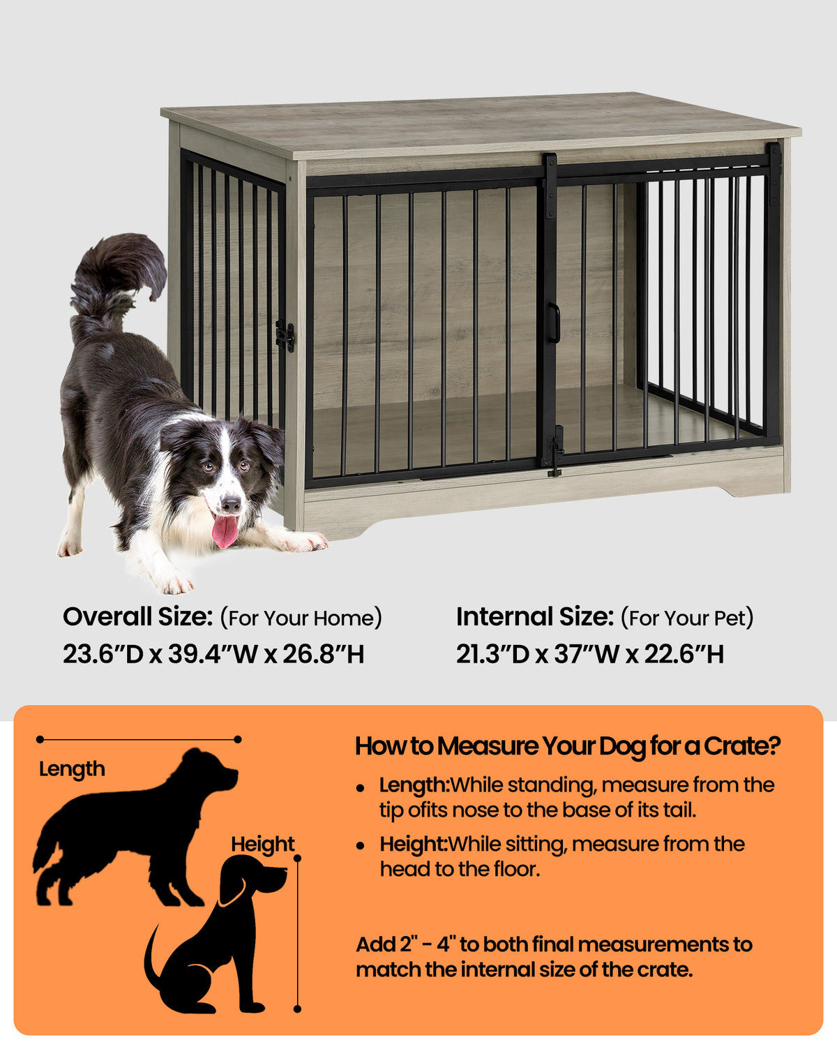 Hzuaneri Dog Crate Furniture, 100 cm Double Door Wooden Dog Crate with Barn Door, Indoor Kennel, End Side Table Animal Crates for Small Medium Large Dogs, Anti-Chew Anti-Escape, Light Ivory DFC02305B